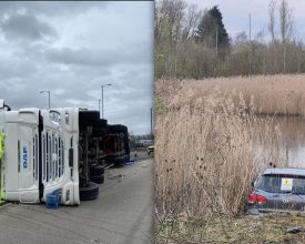 Car Ends Up in Lake Near Hobby Horse Roundabout After Busy Day for Crews